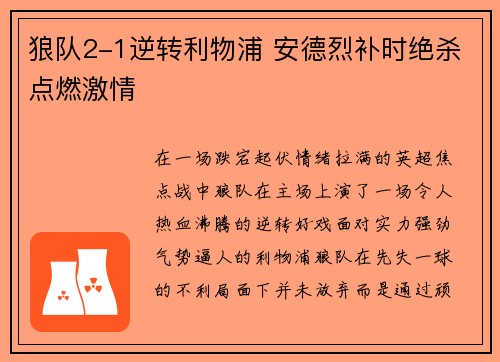 狼队2-1逆转利物浦 安德烈补时绝杀点燃激情
